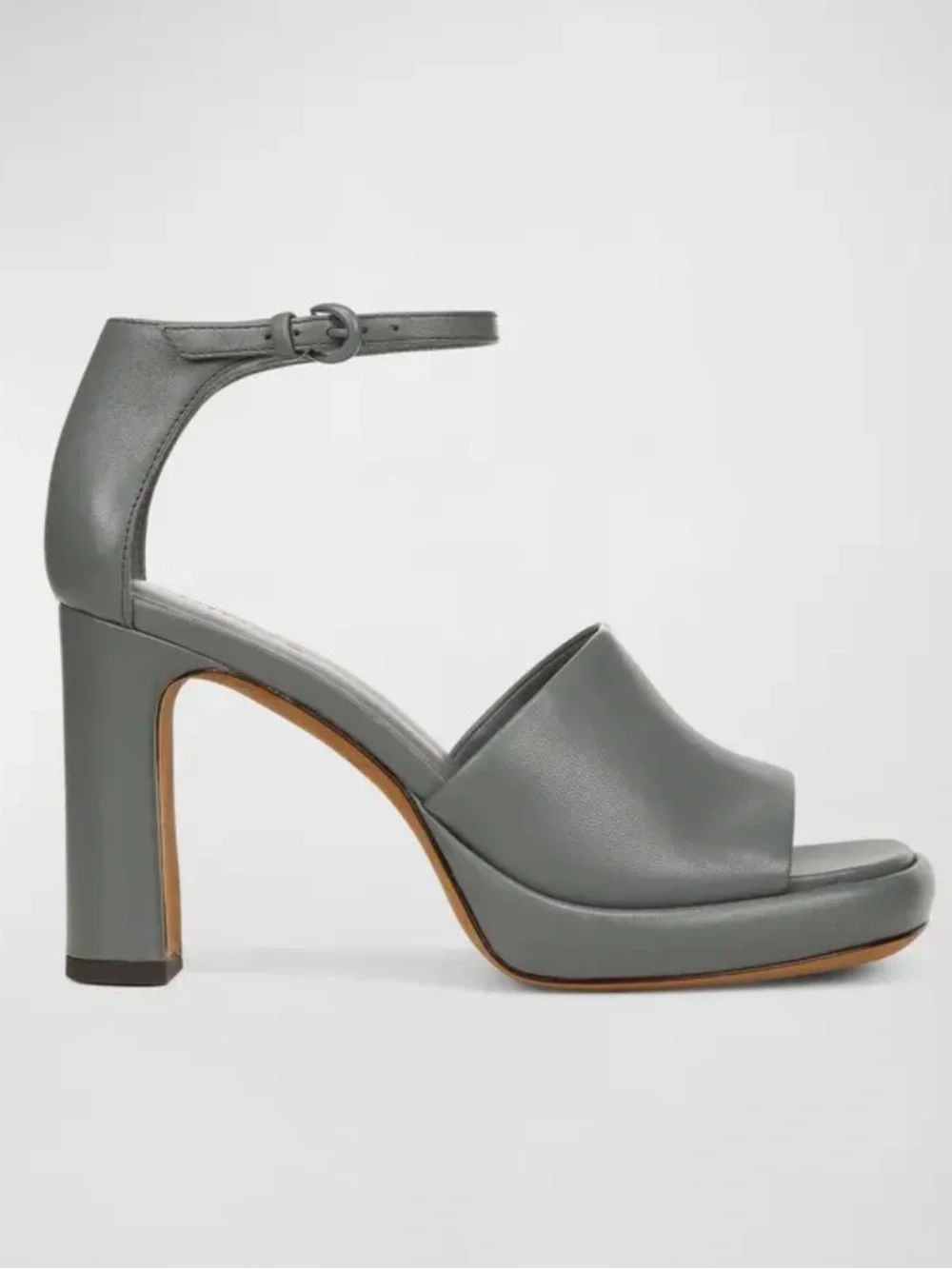 Vince Amara Gray Ankle-Strap Platform Block Heels Modern Minimalist